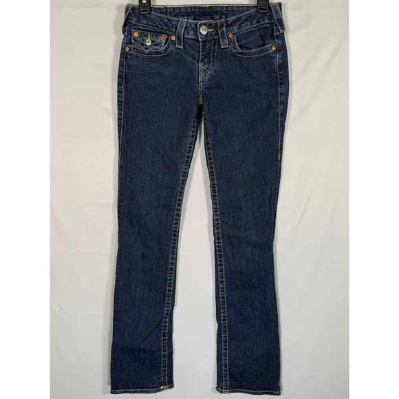 True Religion Section Straight Jeans Womens 28 Dark Wash Sequin Flap Pocket USA - Picture 2 of 14